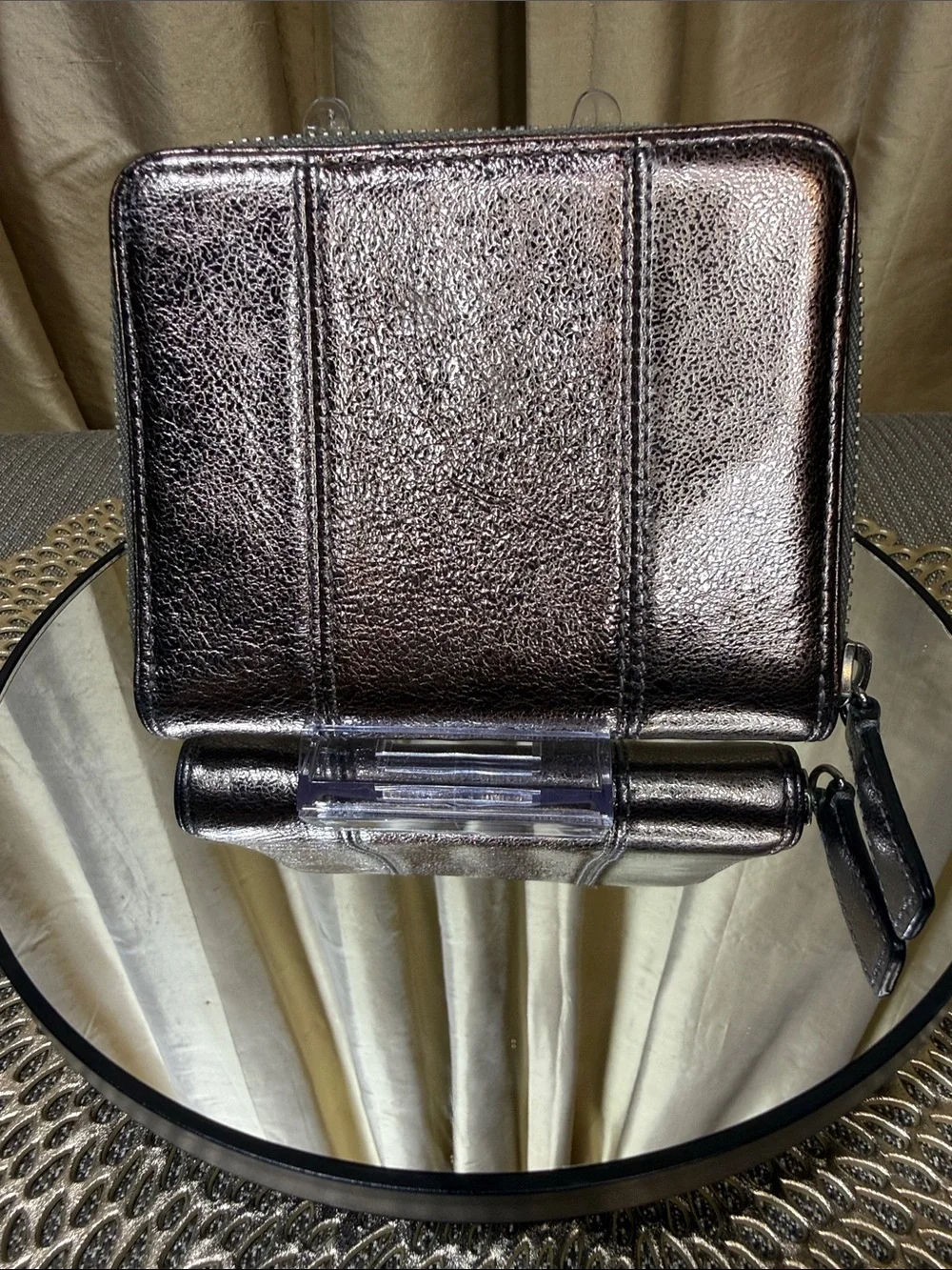 Coach Julia Op Art Pewter Metallic Zip-Around Wallet